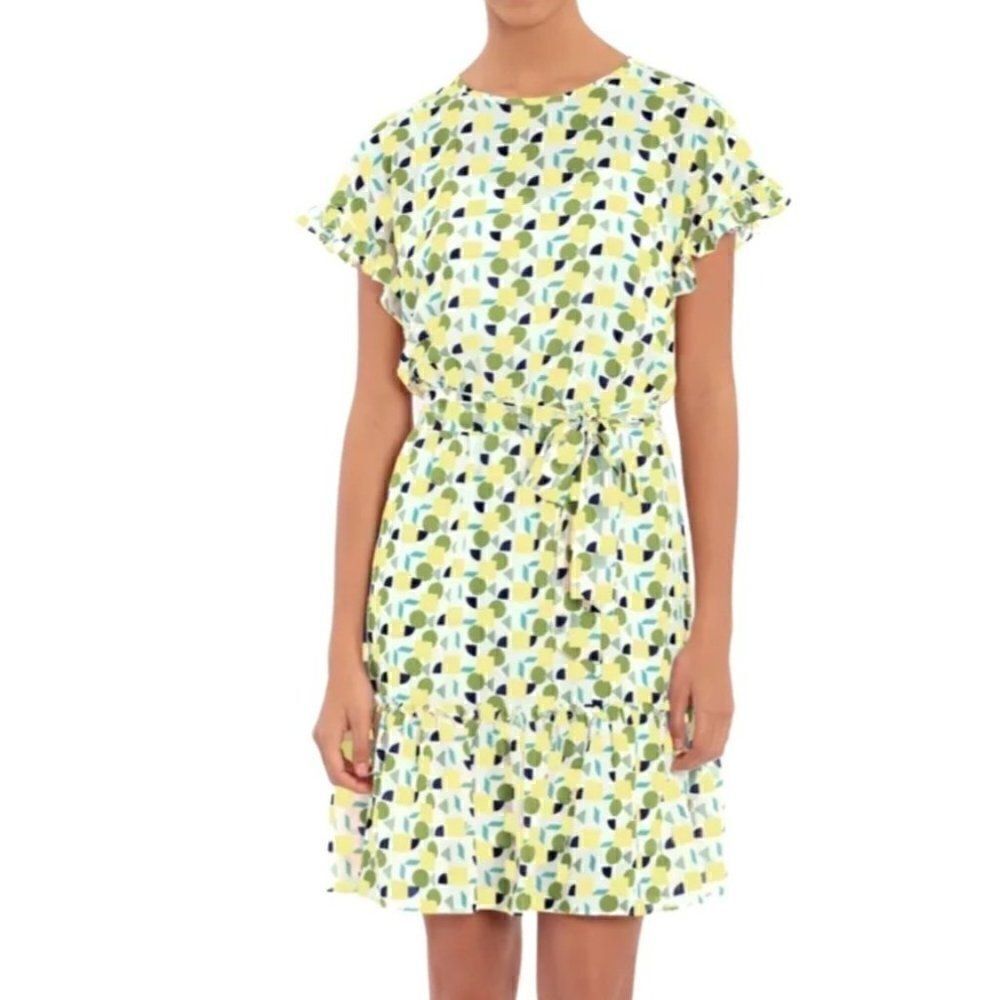 London Times Printed Elastic Waist Ruffle Dress